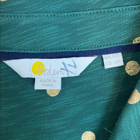 Boden Thomasina 100% Cotton Green Gold Polka Dot Jersey Midi Dress - Picture 8 of 12